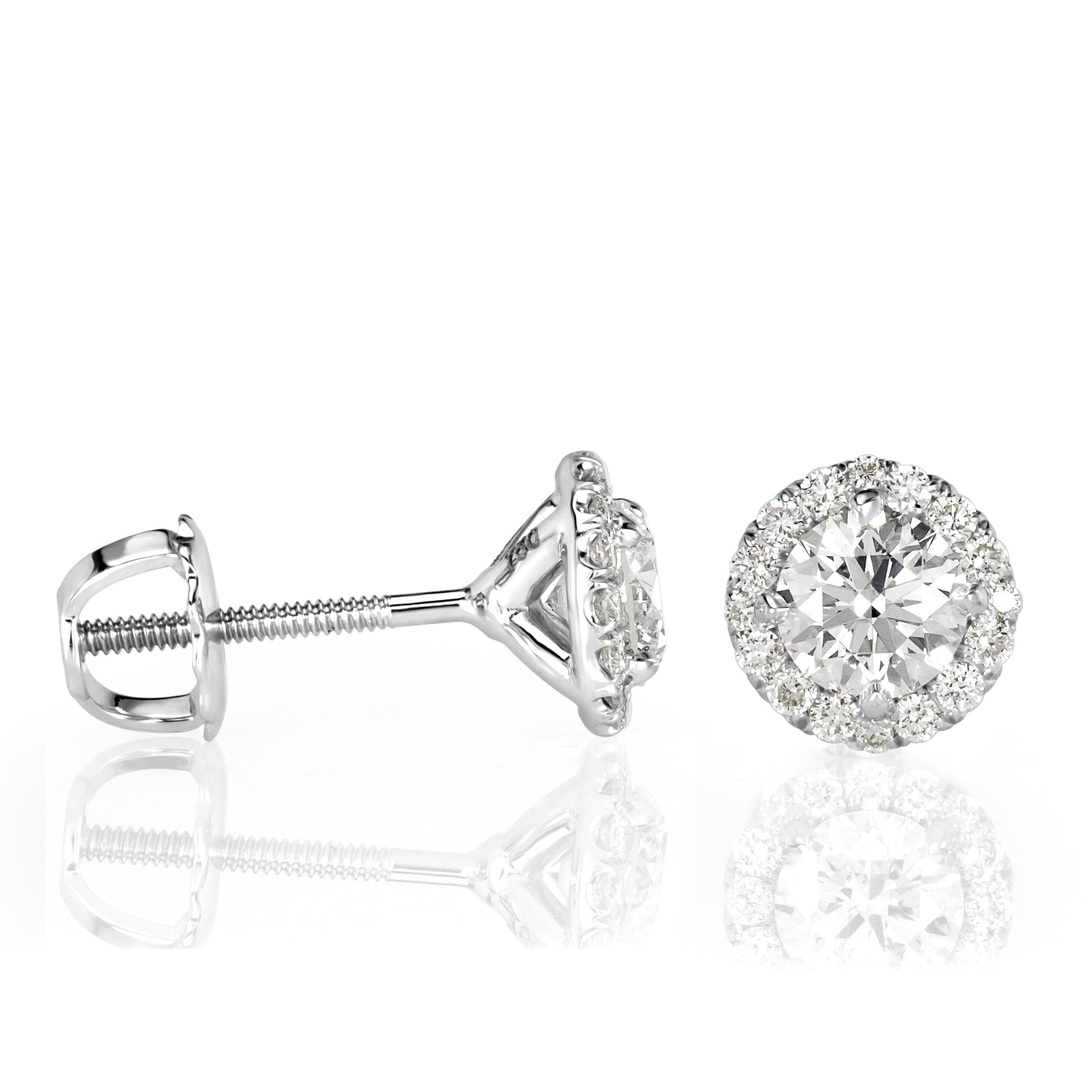 1.02ct Round Brilliant Cut Diamond Halo Stud Earrings