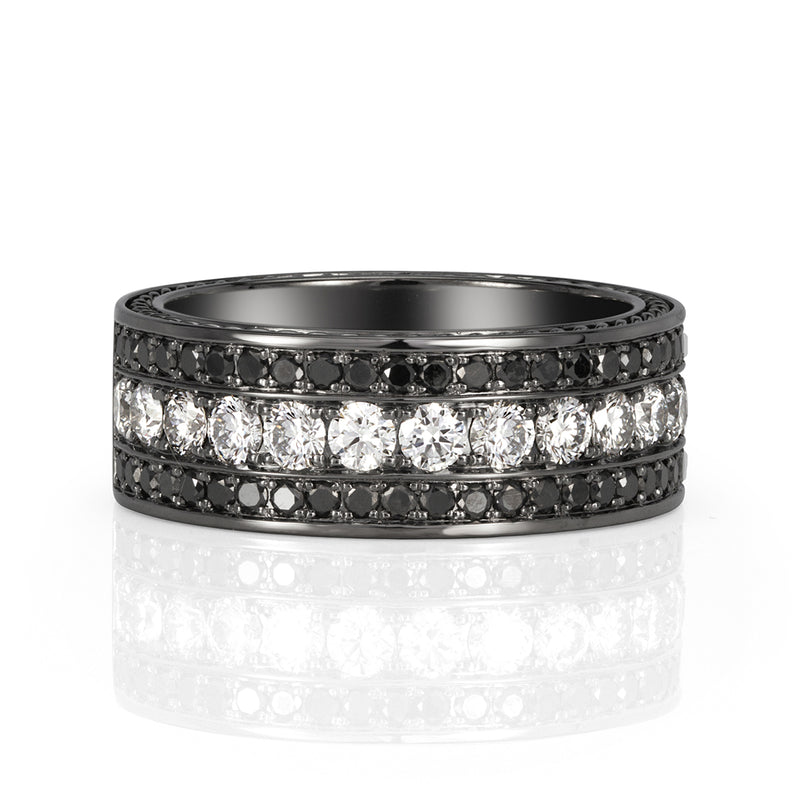 1.85ct Round Cut White and Black Diamond Men's Wedding Band in 18k Gold