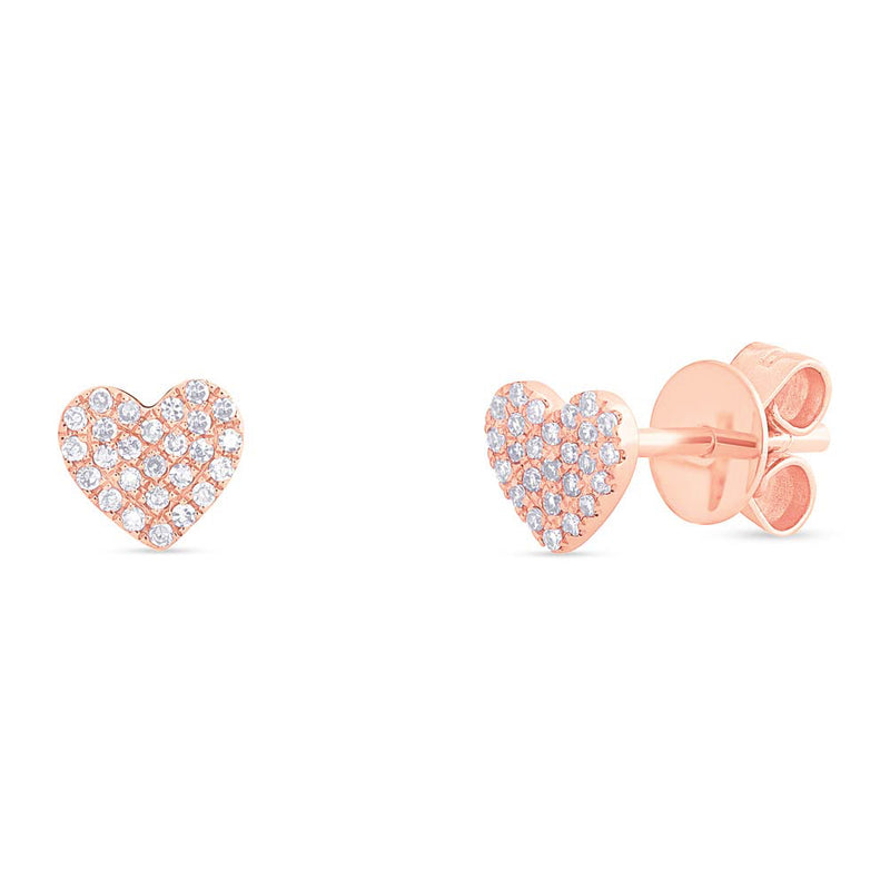 0.10ct Round Cut Diamond Heart Stud Earrings in 14k Rose Gold