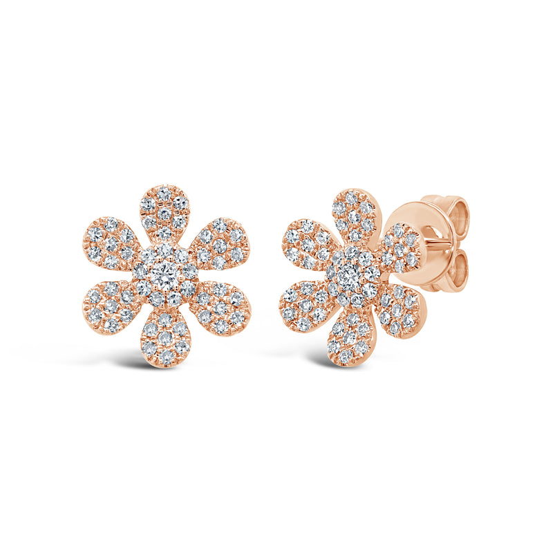 0.29ct Round Cut Diamond Floral Stud Earrings in 14k Rose Gold