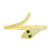 0.21ct Green Garnet and White Diamond Snake Ring in 14k Yellow Gold