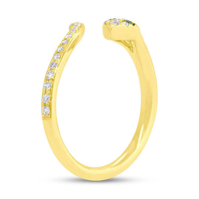 0.21ct Green Garnet and White Diamond Snake Ring in 14k Yellow Gold