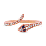 0.22ct Blue Sapphire and White Diamond Snake Ring in 14k Rose Gold
