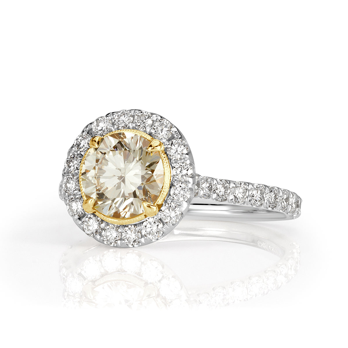 1.92ct Fancy Light Yellow Round Brilliant Cut Diamond Engagement Ring