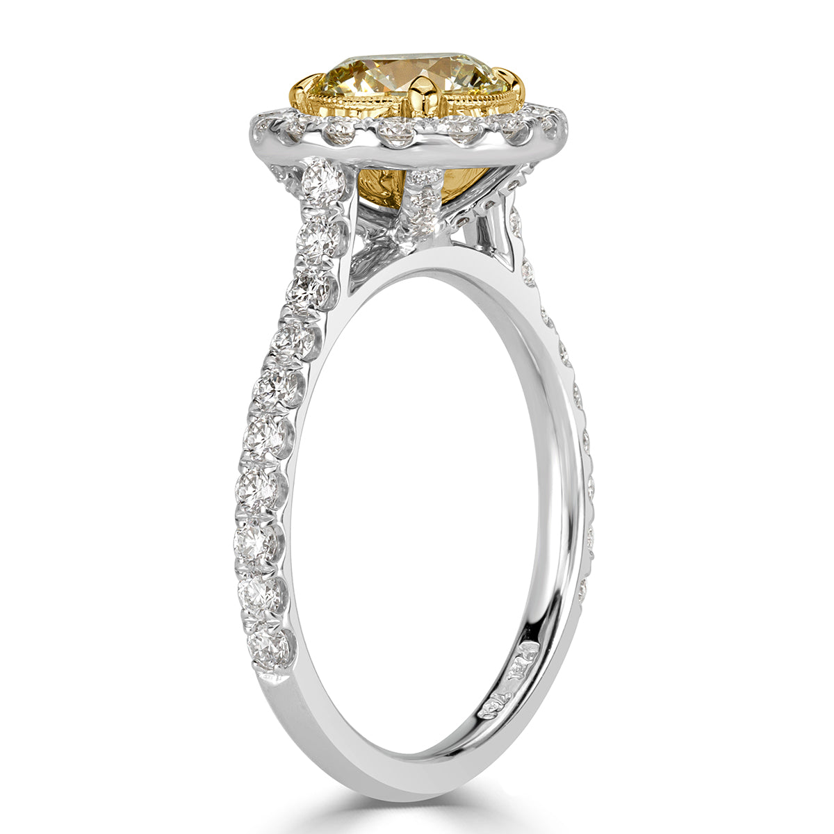 1.92ct Fancy Light Yellow Round Brilliant Cut Diamond Engagement Ring