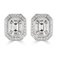 3.07ct Emerald Cut Diamond Halo Earrings
