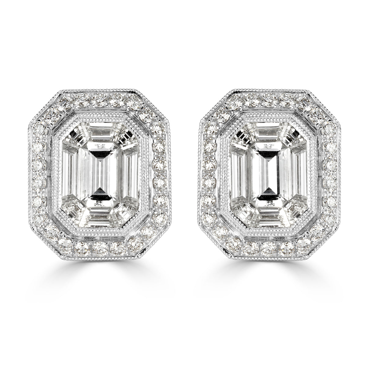 3.07ct Emerald Cut Diamond Halo Earrings