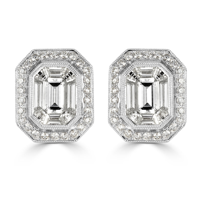 3.07ct Emerald Cut Diamond Halo Earrings
