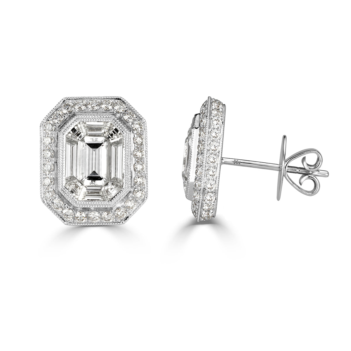 3.07ct Emerald Cut Diamond Halo Earrings