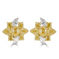 5.42ct Fancy Yellow and White Diamond Cluster Earrings