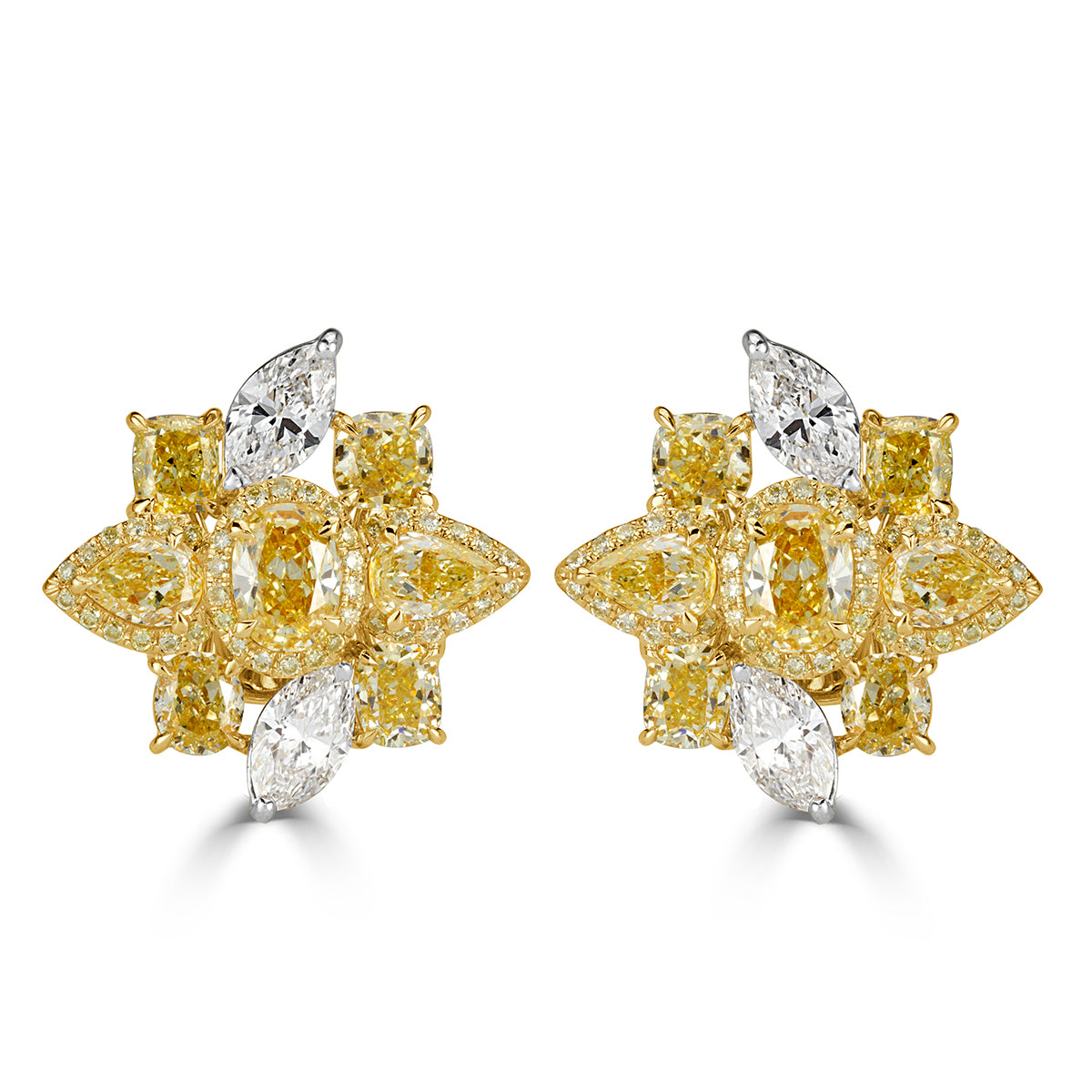 5.42ct Fancy Yellow and White Diamond Cluster Earrings