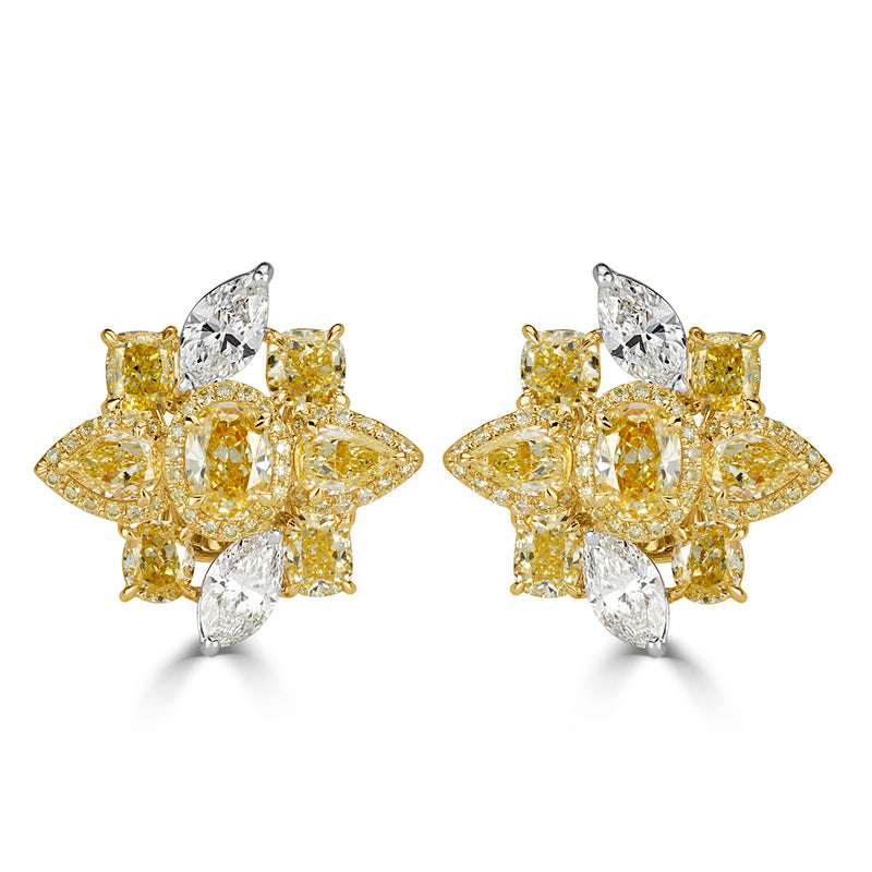 5.42ct Fancy Yellow and White Diamond Cluster Earrings