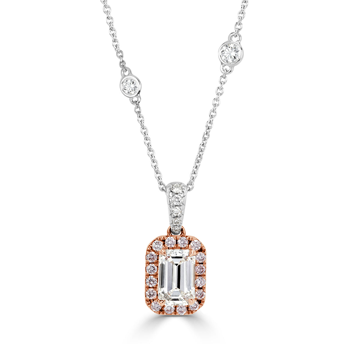 1.63ct Emerald Cut Fancy Pink Diamond Halo Pendant
