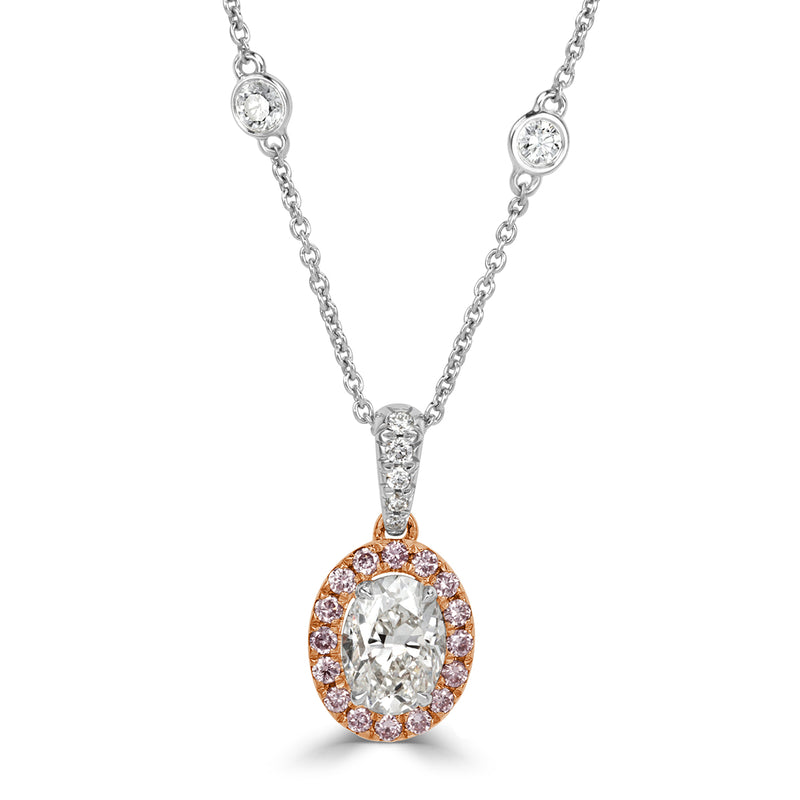 1.60ct Oval Cut Fancy Pink Diamond Halo Pendant