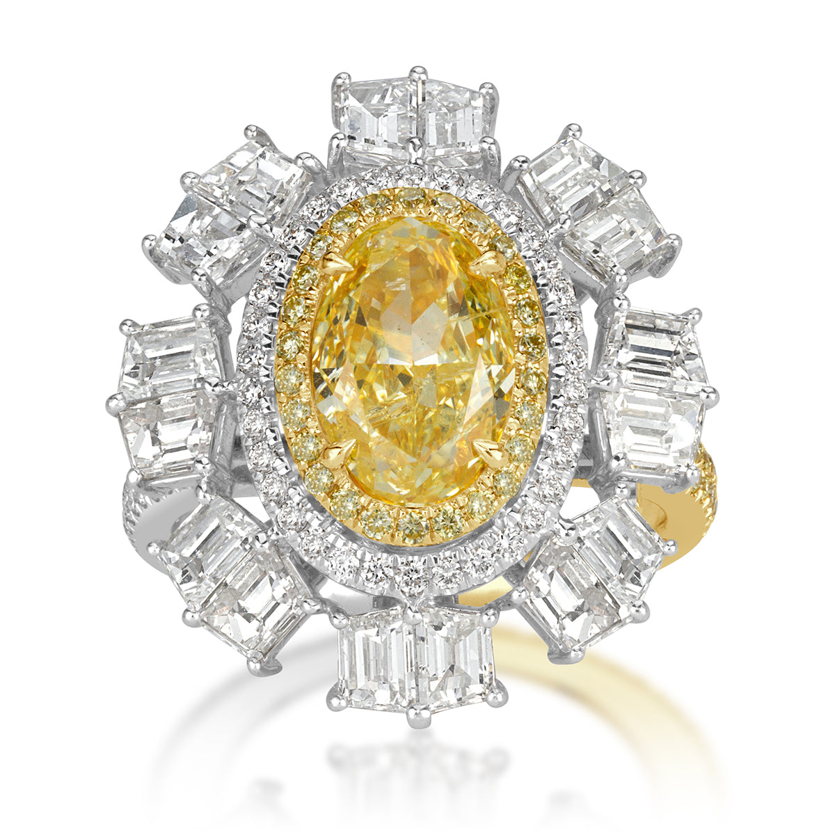 5.19ct Oval Cut Fancy Intense Yellow and White Diamond Ring