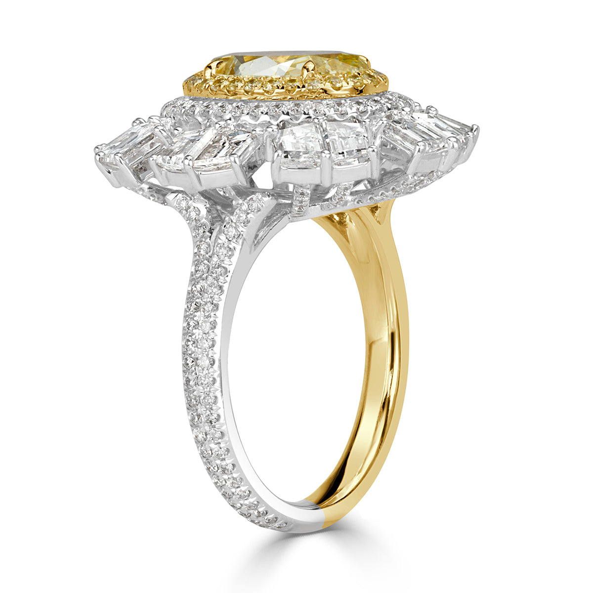 5.19ct Oval Cut Fancy Intense Yellow and White Diamond Ring