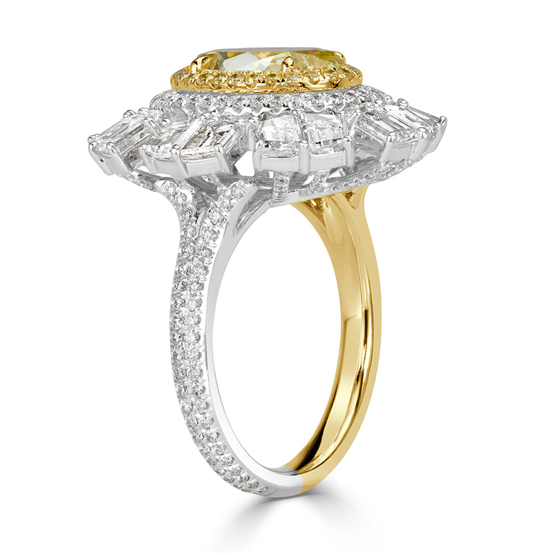 5.19ct Oval Cut Fancy Intense Yellow and White Diamond Ring
