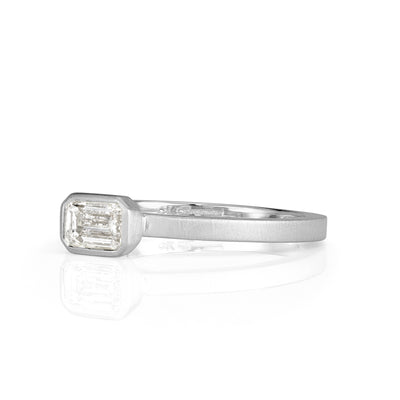 0.45ct Emerald Cut Bezel Set Satin Finish Diamond Ring in White