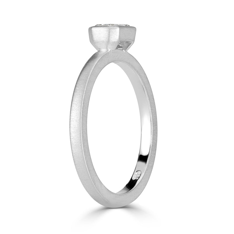 0.45ct Emerald Cut Bezel Set Satin Finish Diamond Ring in White