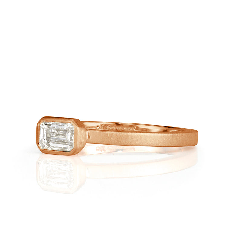 0.45ct Emerald Cut Bezel Set Satin Finish Diamond Ring in Rose