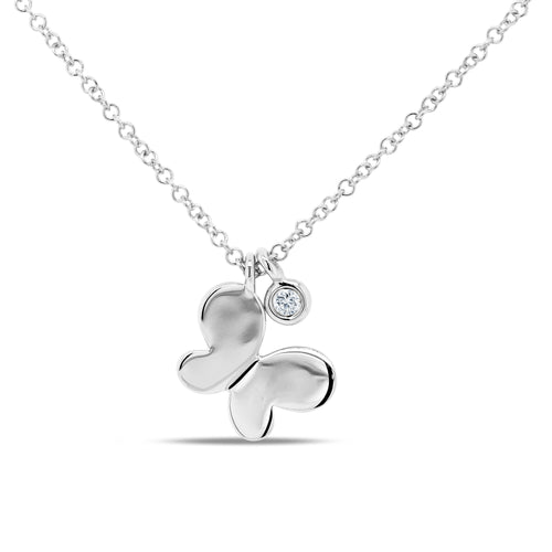 0.02ct Round Cut Diamond Butterfly Pendant in 14k White Gold