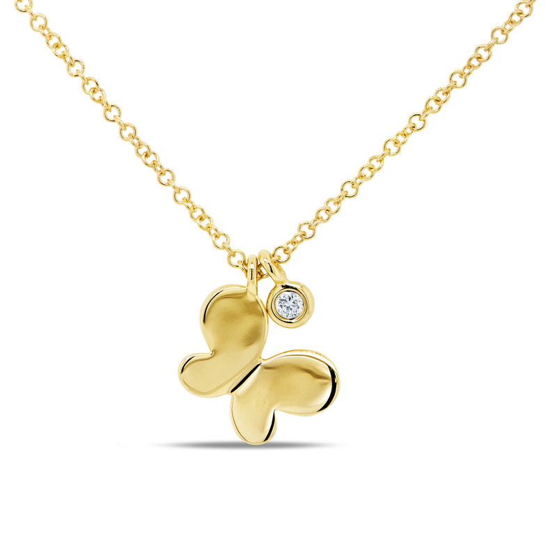 0.02ct Round Cut Diamond Butterfly Pendant in 14k Yellow Gold