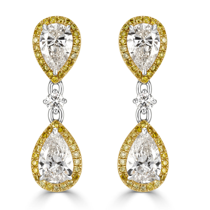 3.29ct Pear Shaped Diamond Dangle Earrings