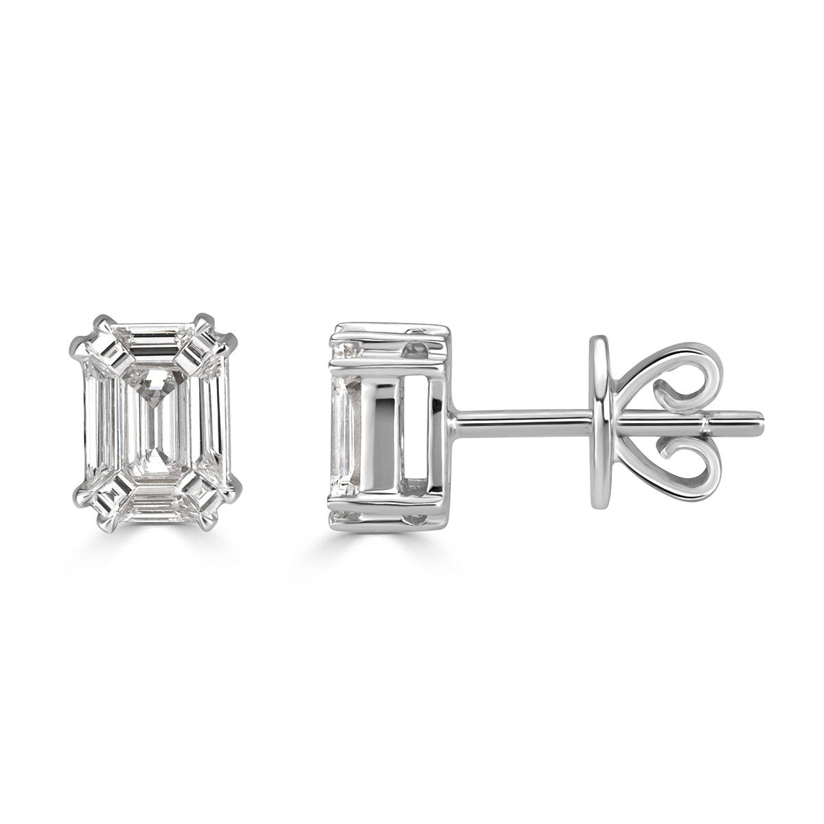 0.48ct Emerald Cut Mosaic Diamond Stud Earrings