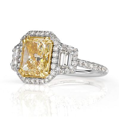 3.73ct Fancy Light Yellow Radiant Cut Diamond Engagement Ring