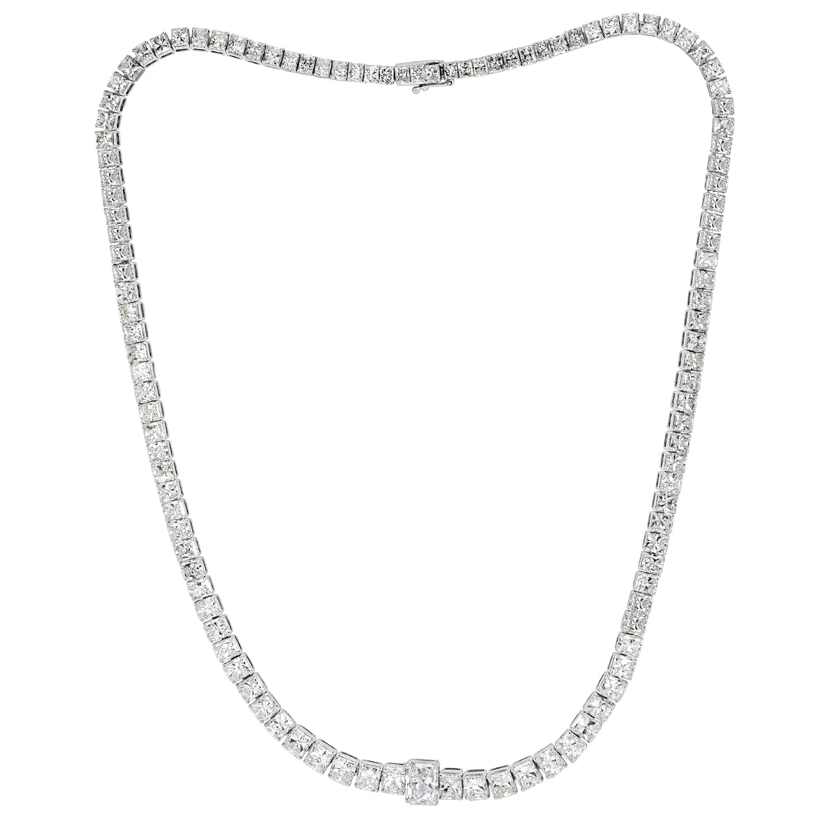 28.56ct Radiant Cut Diamond Tennis Necklace in 18k White Gold in 16'