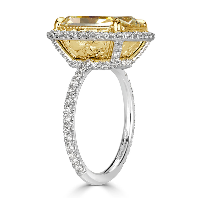 7.79ct Cushion Cut Fancy Light Yellow Diamond Engagement Ring