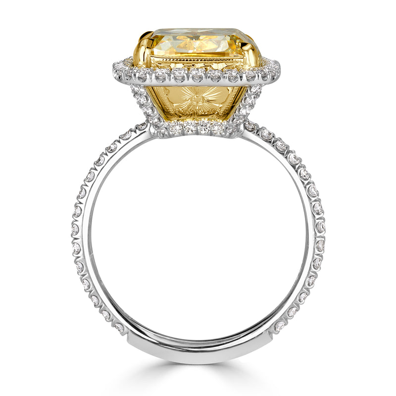 7.79ct Cushion Cut Fancy Light Yellow Diamond Engagement Ring