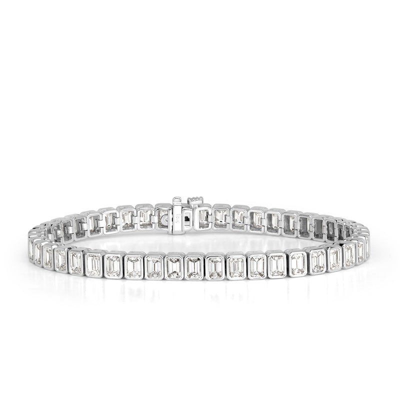 8.80ct Emerald Cut Bezel Set Diamond Tennis Bracelet in 18k White Gold in 6.75'
