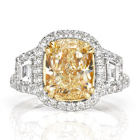 4.83ct Fancy Light Yellow Cushion Cut Diamond Engagement Ring