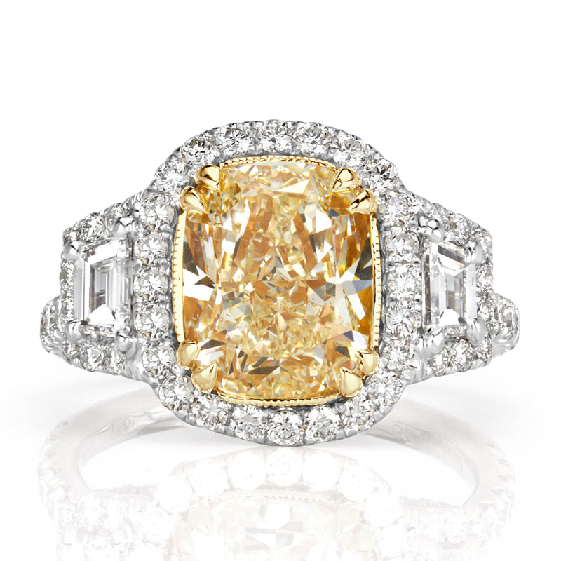 4.83ct Fancy Light Yellow Cushion Cut Diamond Engagement Ring