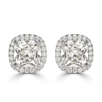 3.26ct Old Mine Cut Diamond Halo Stud Earrings