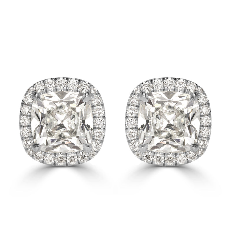 3.26ct Old Mine Cut Diamond Halo Stud Earrings