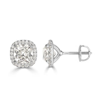 3.26ct Old Mine Cut Diamond Halo Stud Earrings