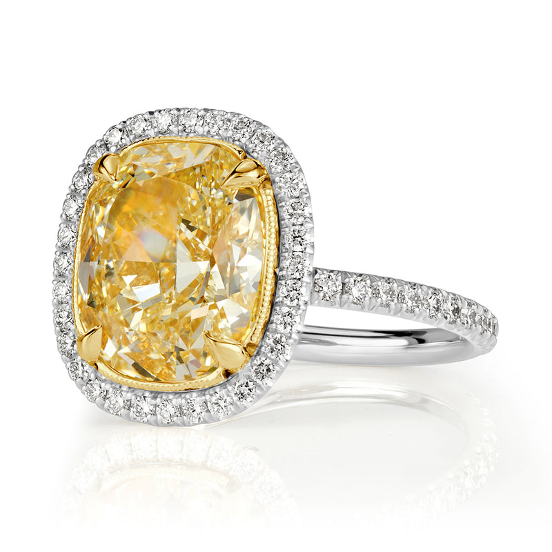 5.16ct Cushion Cut Light Yellow Diamond Engagement Ring