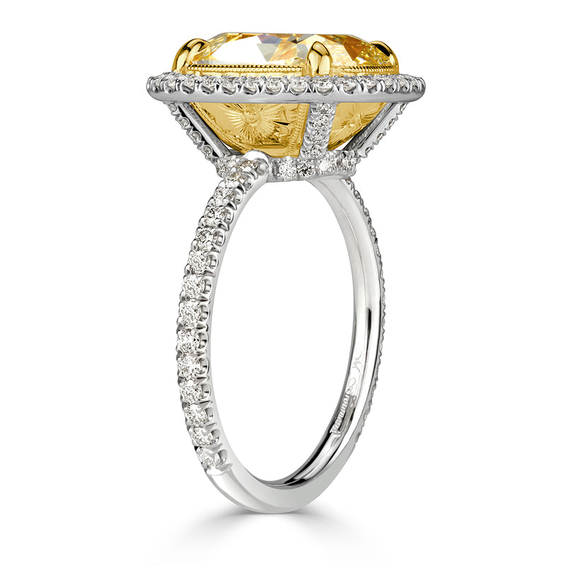 5.16ct Cushion Cut Light Yellow Diamond Engagement Ring
