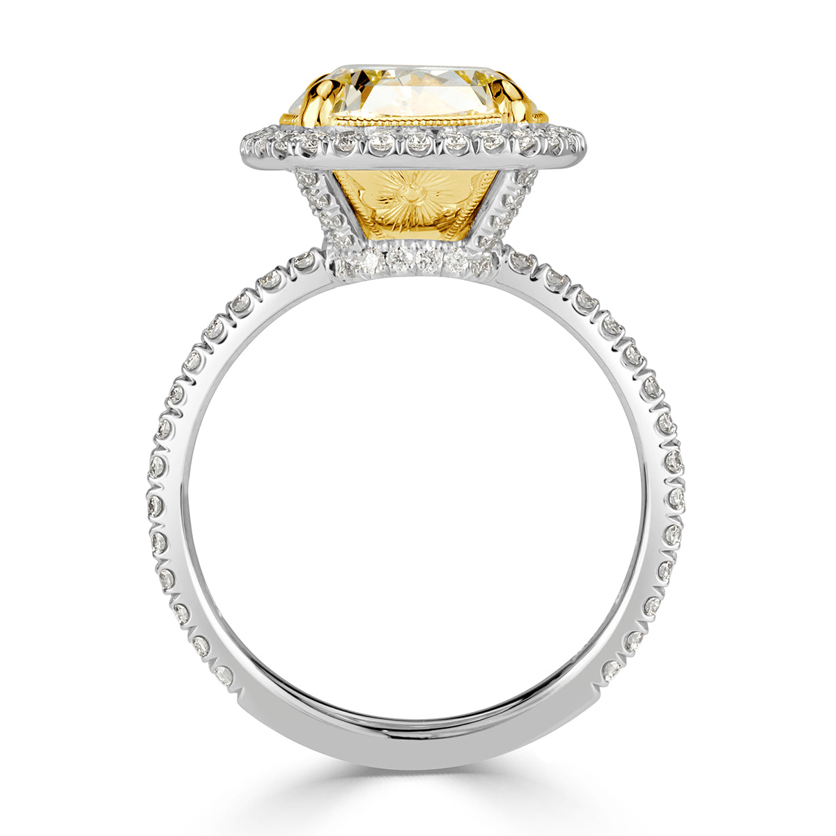 5.16ct Cushion Cut Light Yellow Diamond Engagement Ring