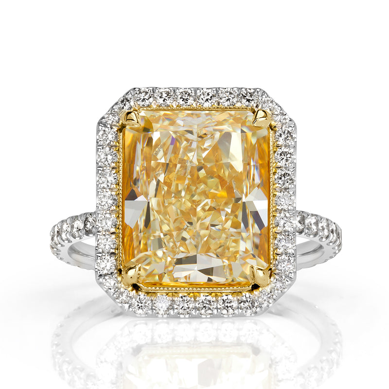 7.78ct Radiant Cut Light Yellow Diamond Engagement Ring