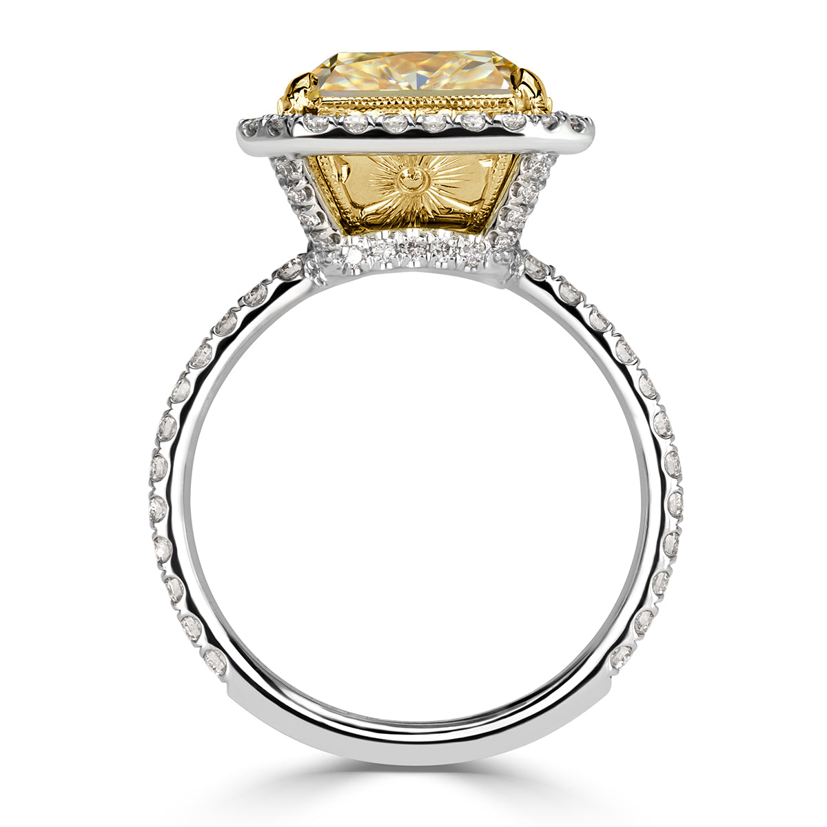 7.78ct Radiant Cut Light Yellow Diamond Engagement Ring