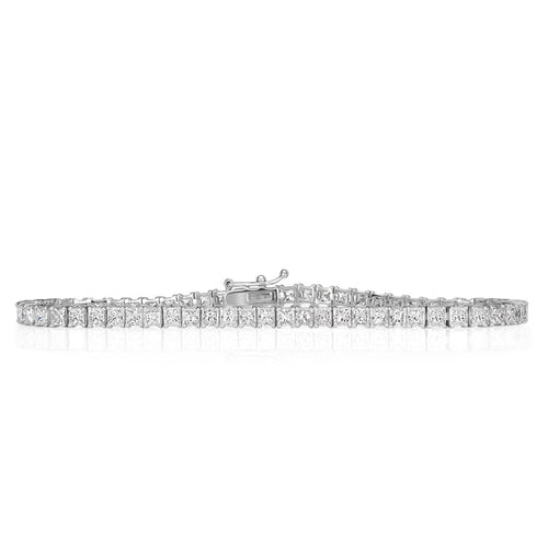 7.27ct Princess Cut Diamond Tennis Bracelet in 14k White Gold in 7'