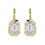 1.70ct Emerald and Trapezoid Cut Mosaic Diamond Earrings in 14k Yellow Gold