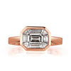 0.95ct Emerald and Trapezoid Cut Mosaic Diamond Ring in 14k Rose Gold