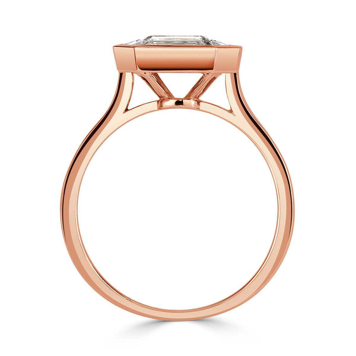 0.95ct Emerald and Trapezoid Cut Mosaic Diamond Ring in 14k Rose Gold