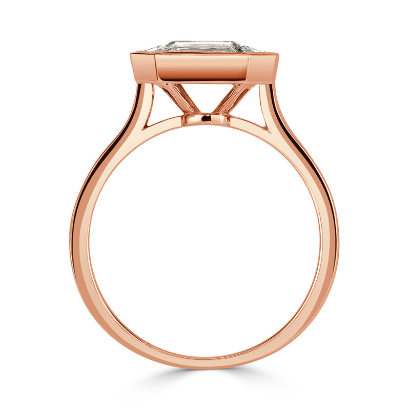 0.95ct Emerald and Trapezoid Cut Mosaic Diamond Ring in 14k Rose Gold