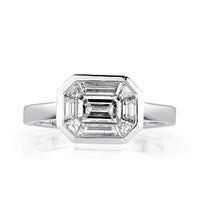 0.95ct Emerald and Trapezoid Cut Mosaic Diamond Ring in 14k White Gold
