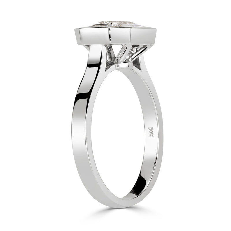 0.95ct Emerald and Trapezoid Cut Mosaic Diamond Ring in 14k White Gold